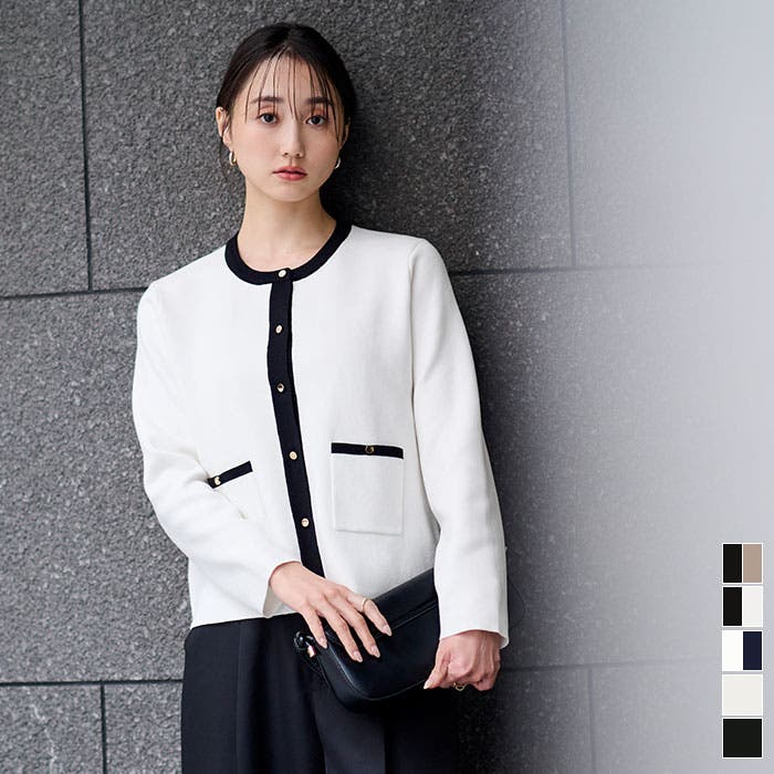 ゴールド釦ポケットデザインニットジャケット【UR'S ユアーズ】[品番