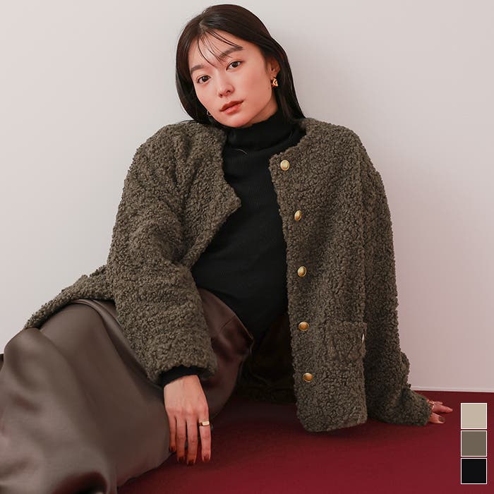 ボアノーカラーゴールド釦ジャケット【UR'S ユアーズ】[品番