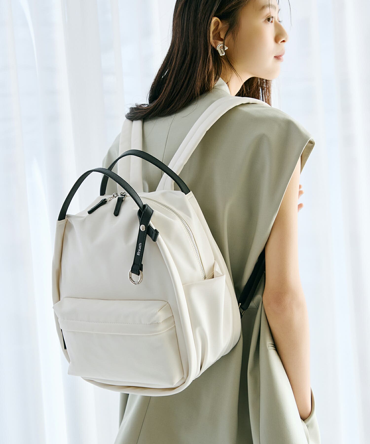 Breath】【撥水】ツヤ ナイロン レザーハンドル ミニ リュック[品番
