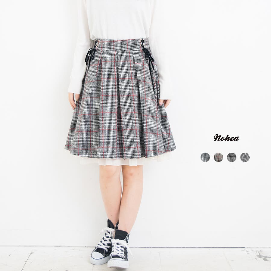 グレンチェック レースアップ シフォン[品番：TWPW0000078