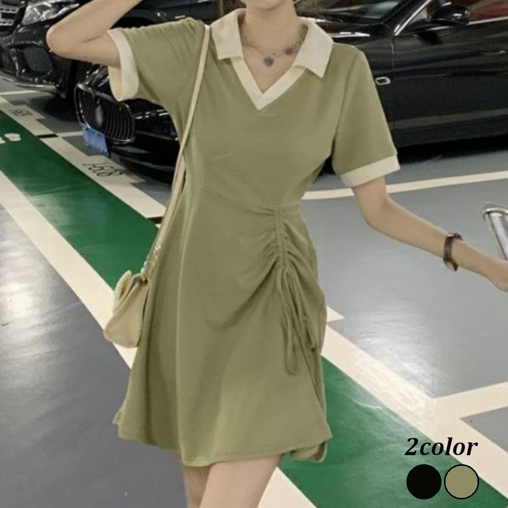 ワンピース 半袖 ミディ 光沢 ゆったり シンプル パーティー 2色 cj0091bb.jpg