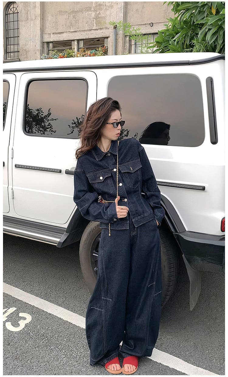 シングルブレストポケット付きデニム2点セットアップ[品番