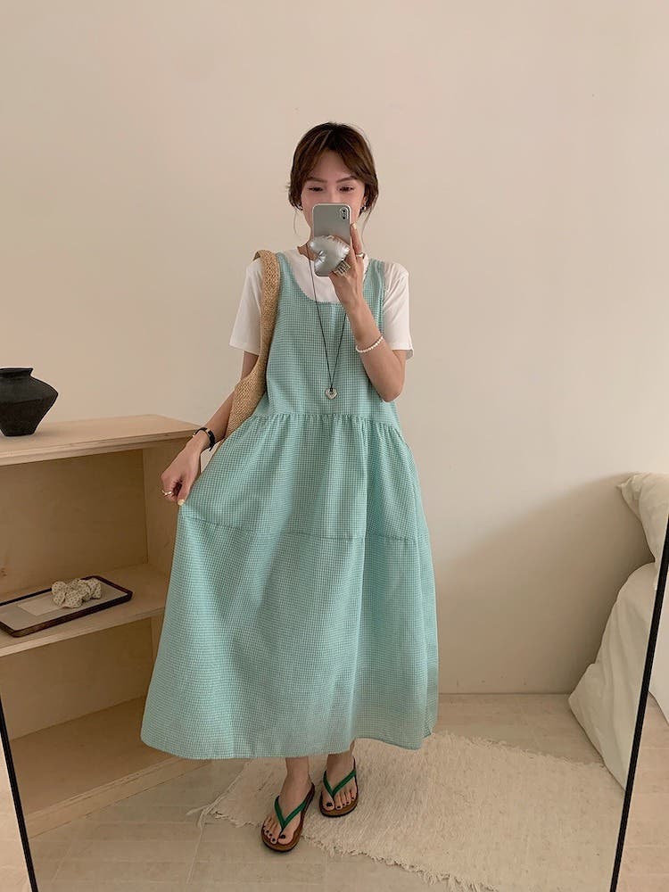 クルーネックTEE袖なしワンピース2点セットアップ[品番：NTRW0009721