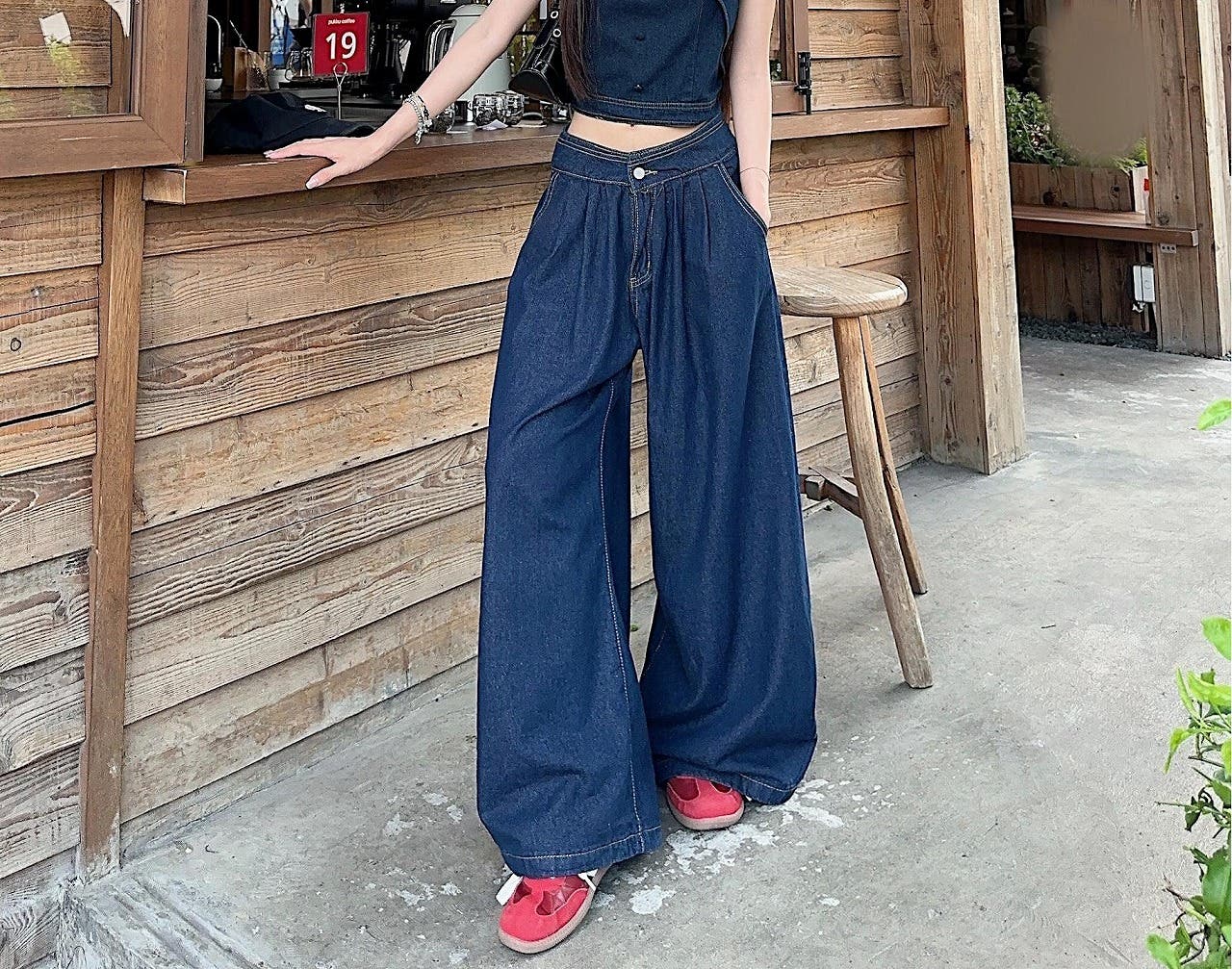 MASU ワイドレッグデニム 46 MASU ワイドパンツ 46 デニムブルー