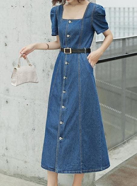 super beauty 42 半袖 ひざ丈ほどのデニムワンピース ベルト付き半袖デニムワンピース[品番：NTRW0010248]｜Ulysses