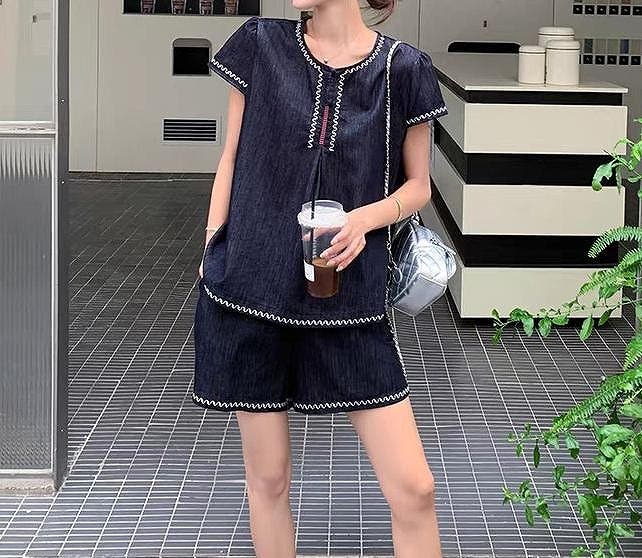 デニム上下セット半袖トップスショートパンツ夏カジュアル デニム 上下セット 夏 レディース ショートパンツ デニムシャツ