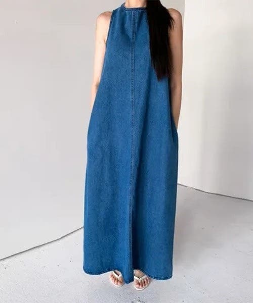 アメリヴィンテージ　デニム ロングワンピース バックリボン ADORABLE BACK RIBBON DENIM DRESS