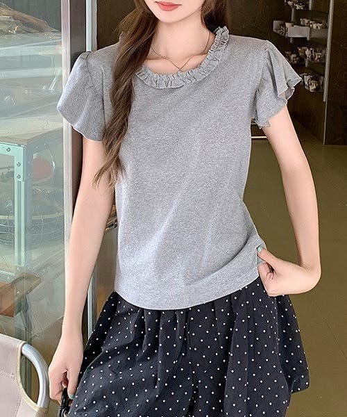 フリルクルーネック半袖Tシャツ[品番：NTRW0010504]｜Ulysses 