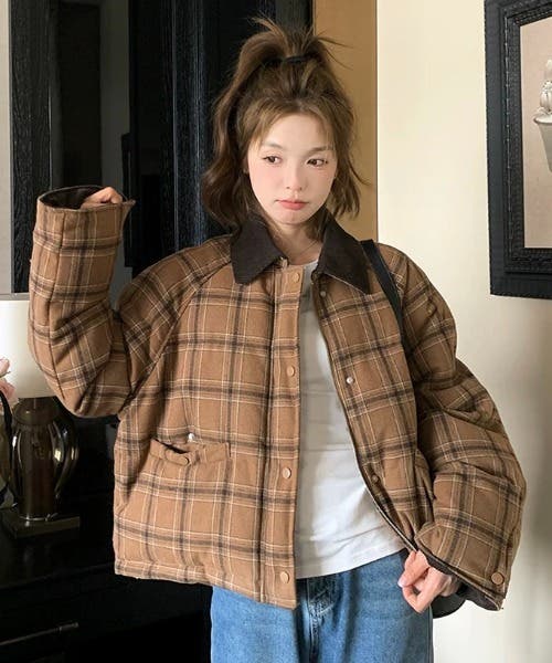 襟付きチェック柄ジップスジャケット[品番：NTRW0012308]｜Ulysses