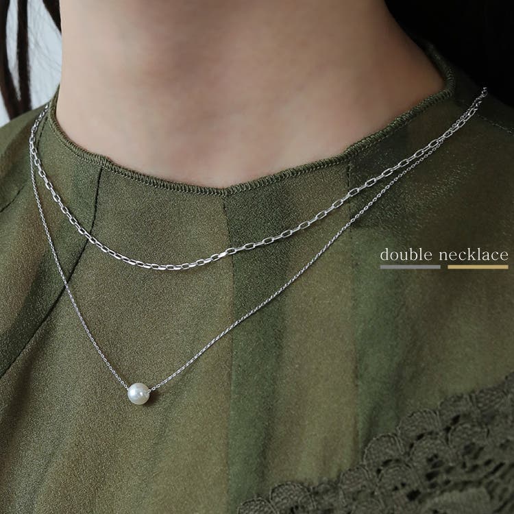 Ricarda★　K18（メッキではありません）一粒パールネックレス 一粒パール 2連 チェーン[品番：BECW0010388]｜kana（カナ）の