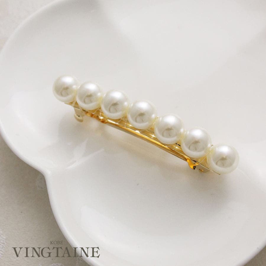 パールバレッタ(M)/シンプル/オフィス/ヘアアクセサリー H-525[品番