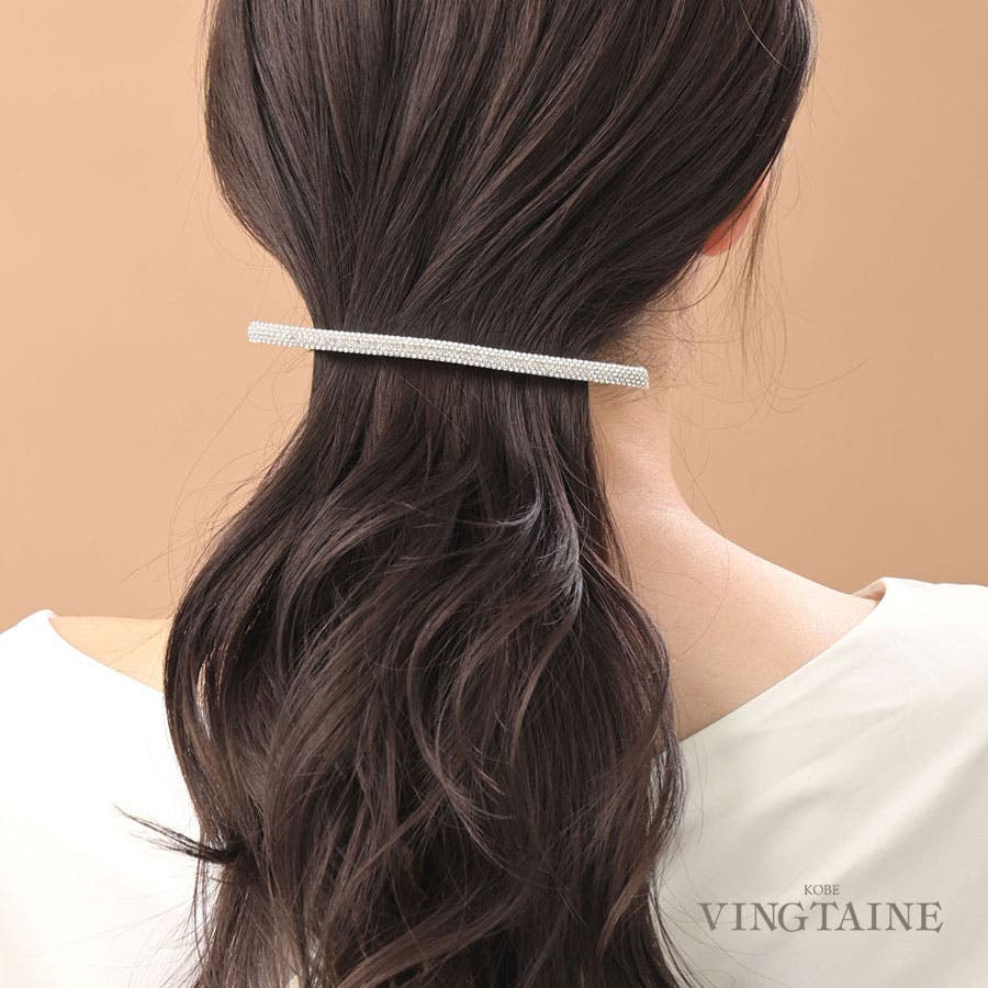シャイニーラインバレッタ ラインストーン ヘアアクセ[品番