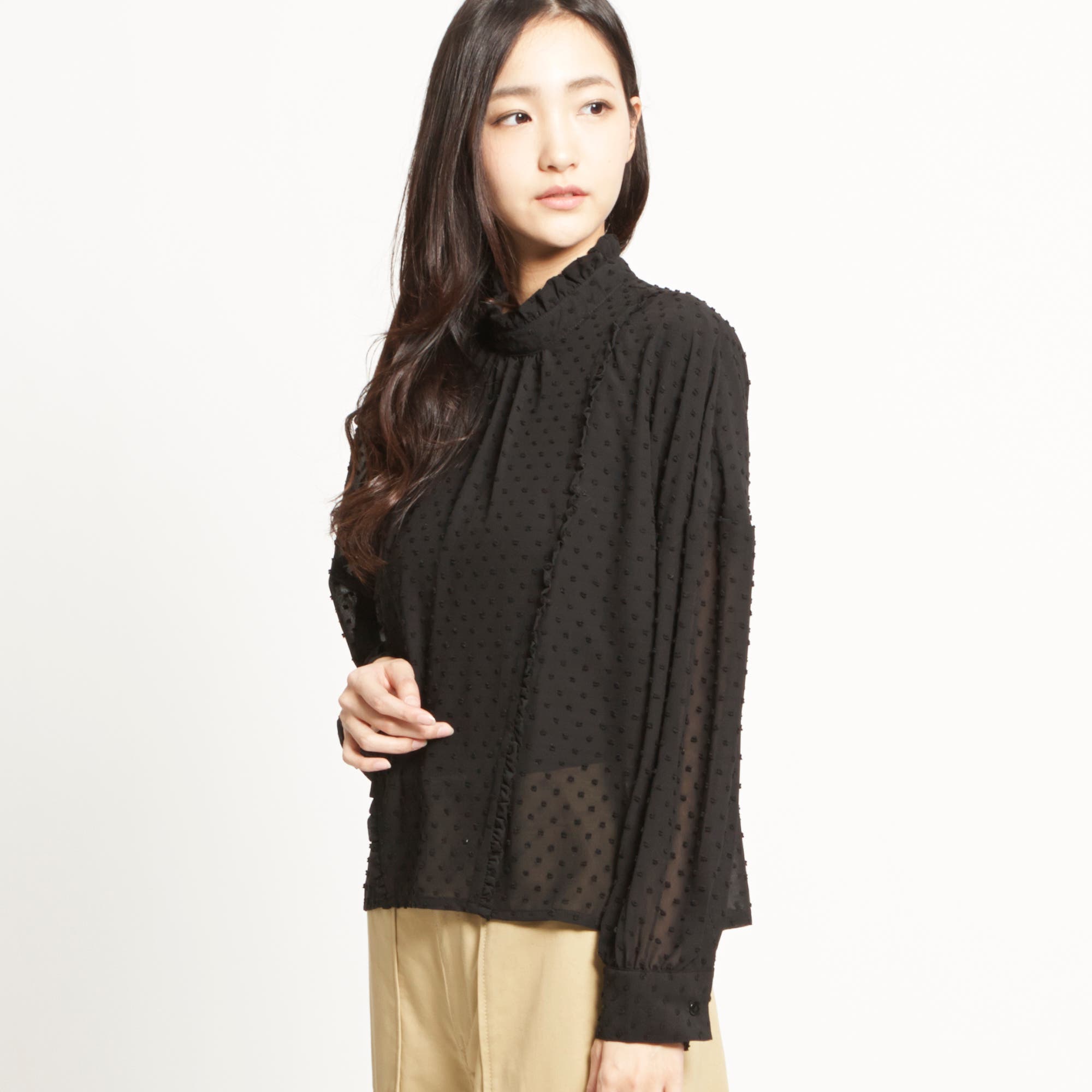 低身長向け】カットドビーハイネックブラウス DU18SP02-L019[品番