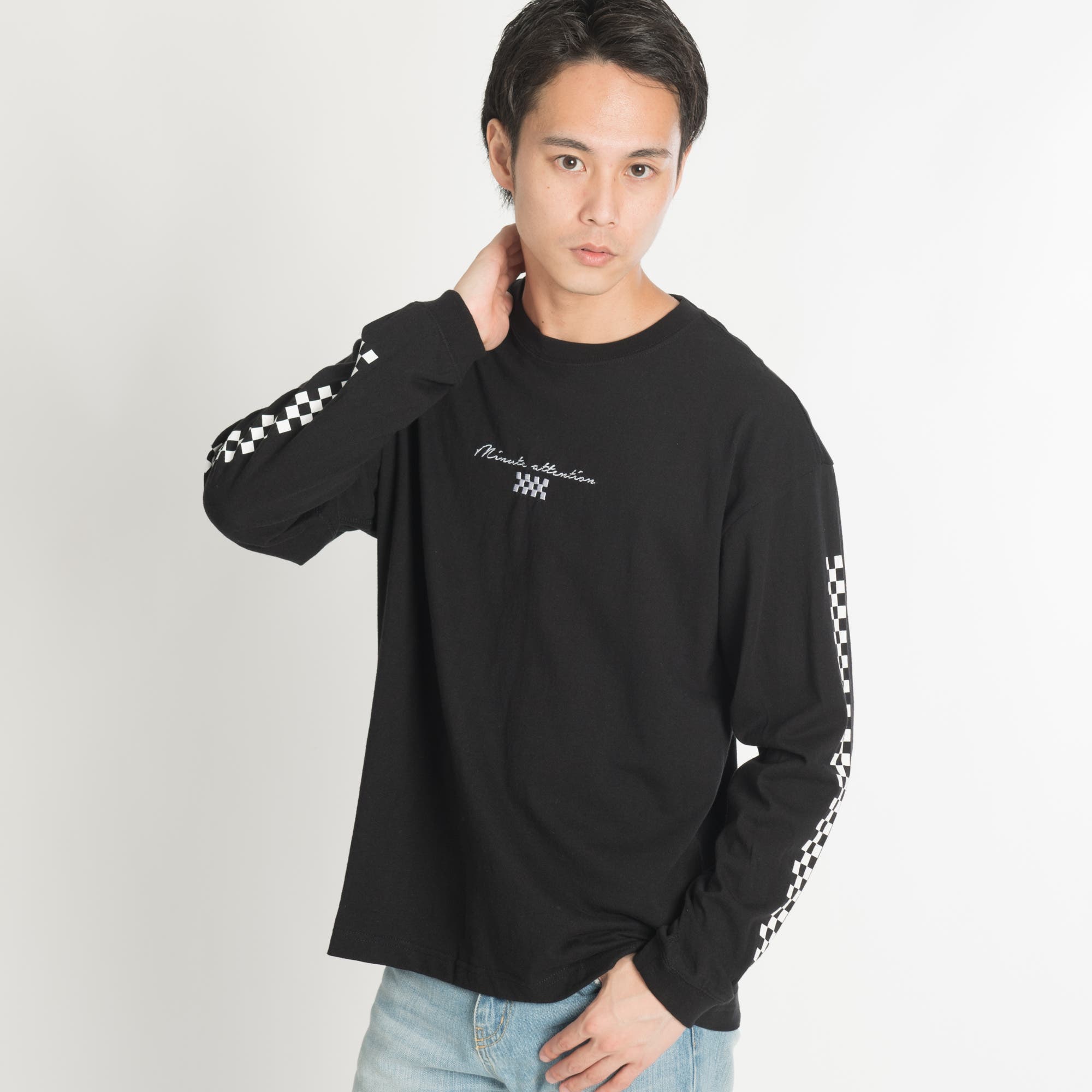 驚きの価格 チェッカーラインスリーブロングカットソー BV18SP01-M006[品番 トップス