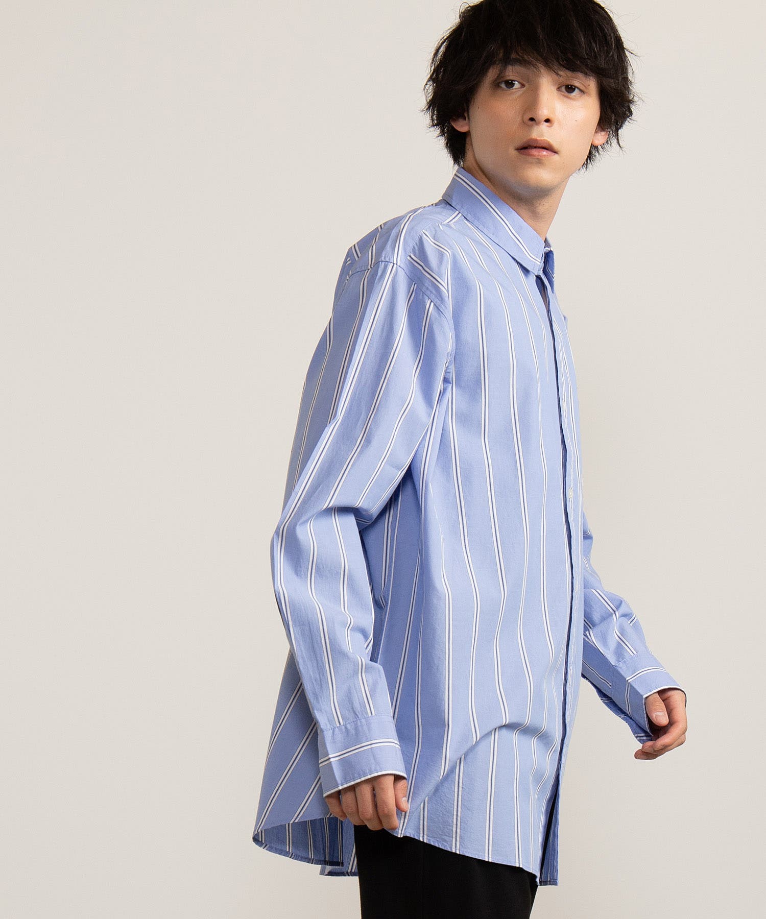 Amazon.co.jp: ストライプシャツ ロング丈 ロンシャツ