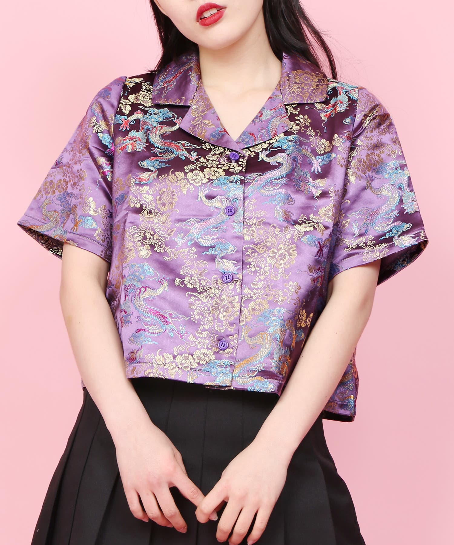 美品　ヴィヴィアンタム　チャイナカラーカットソー　Tシャツ　半袖　ピンク　レース 美品 ヴィヴィアンタム チャイナカラーカットソー Tシャツ 半袖