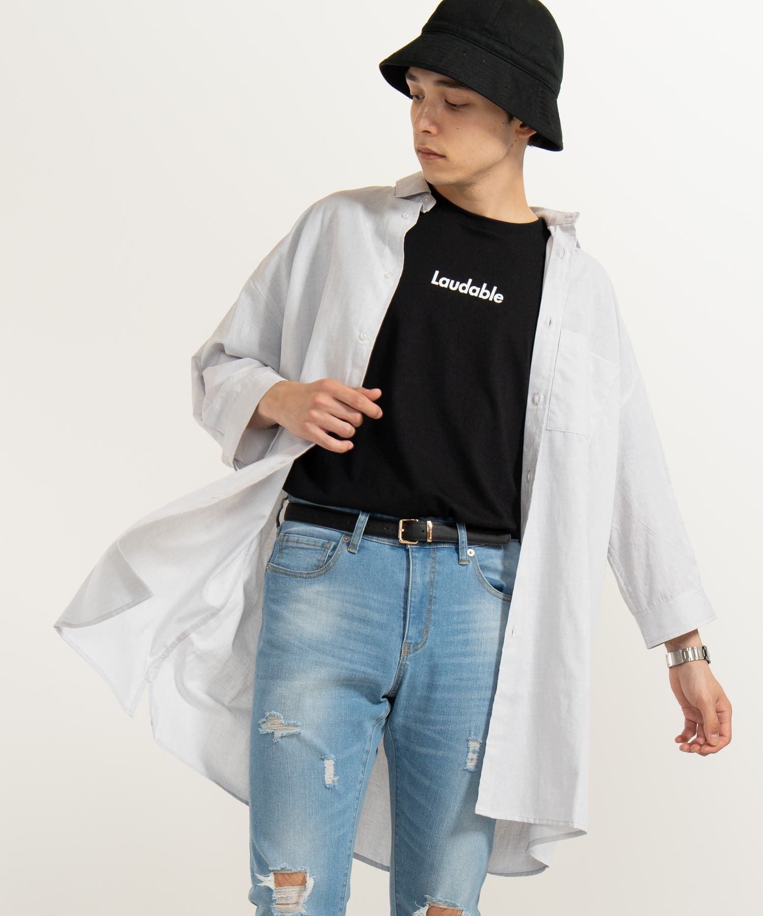 フランスリネン7分袖ロングシャツ BR19SM04-M032[品番