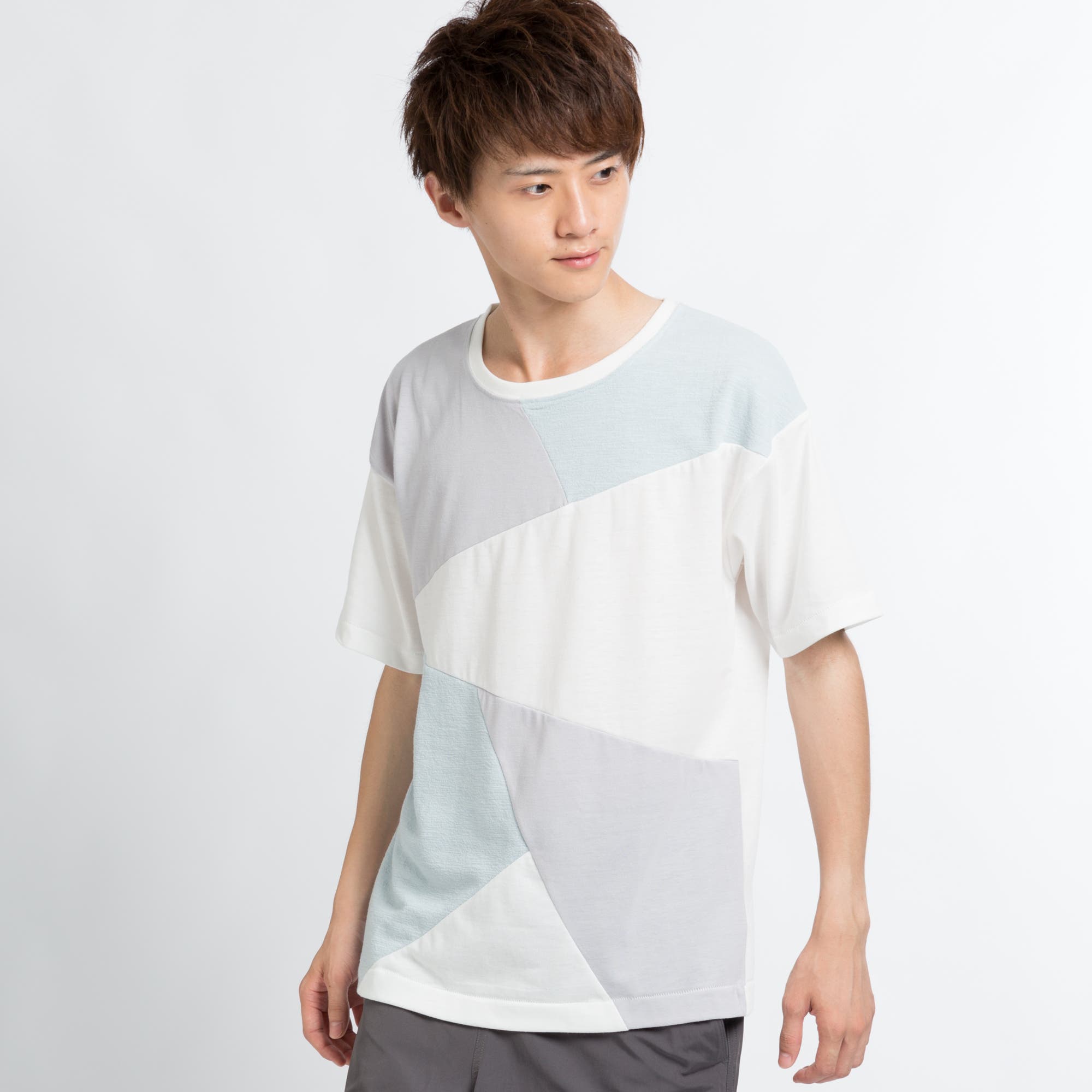 国内発送【クールに決まるコーデ】HERMES Tシャツ オンドコロレ ジオメトリック切替Tシャツ BR17SM08-M018[品番:WG010021835