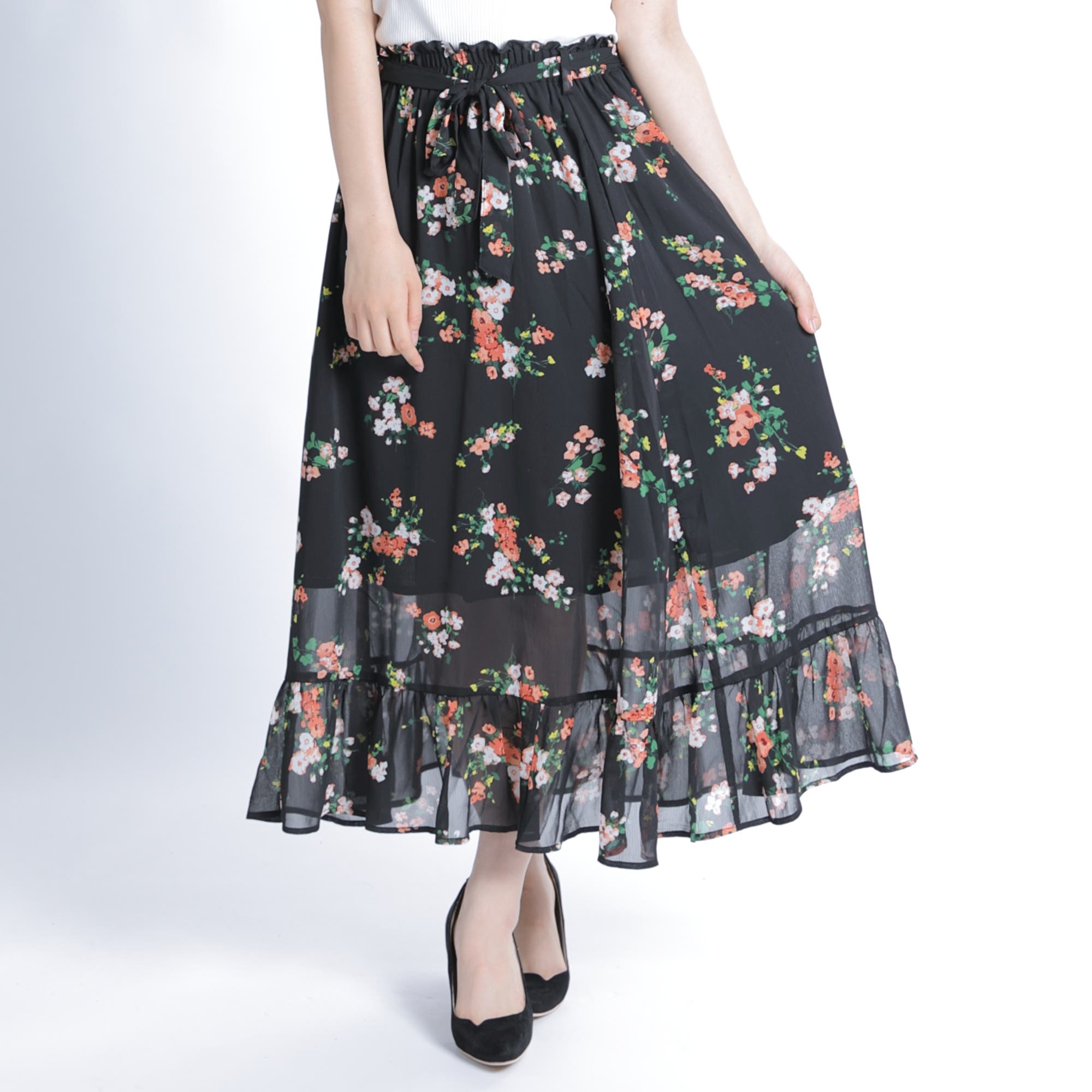 低身長向け】フラワーティアードロングスカート DU17SM07-L001[品番