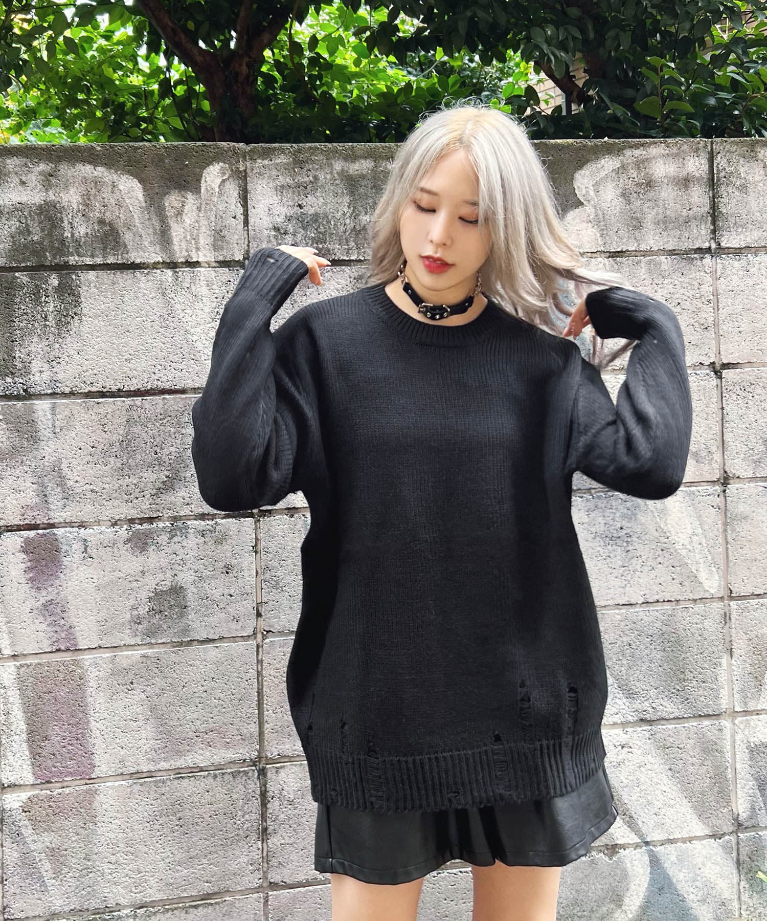 ダメージニット 韓国 韓国ファッション[品番：WG010086212