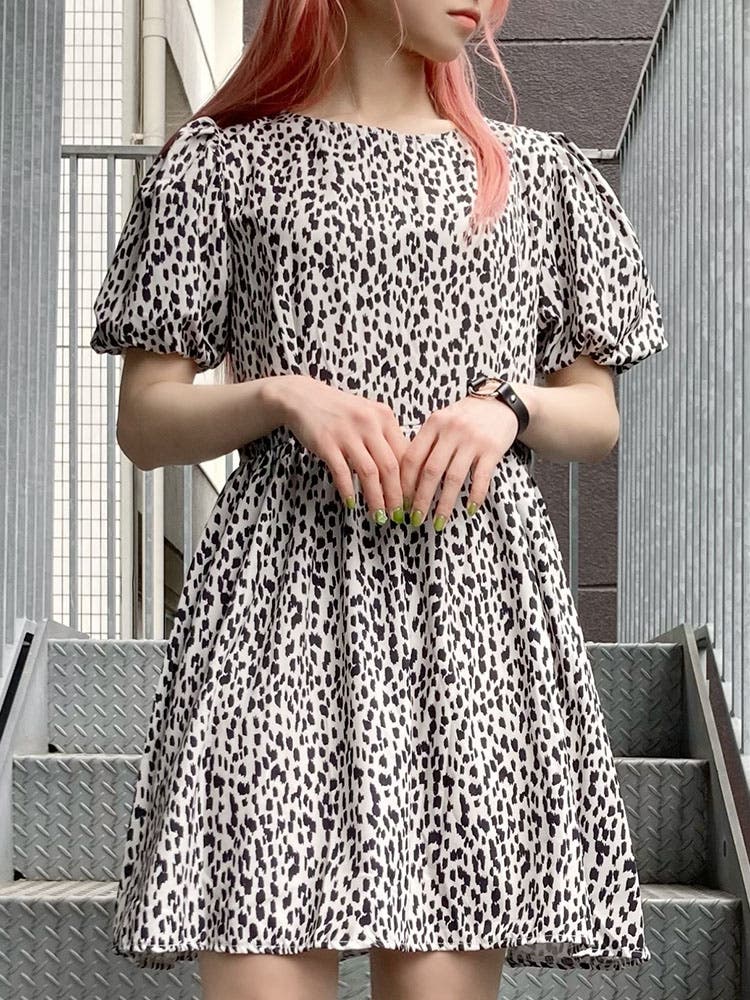 Figments】レオパードミニワンピース 韓国 韓国ファッション 大人[品番