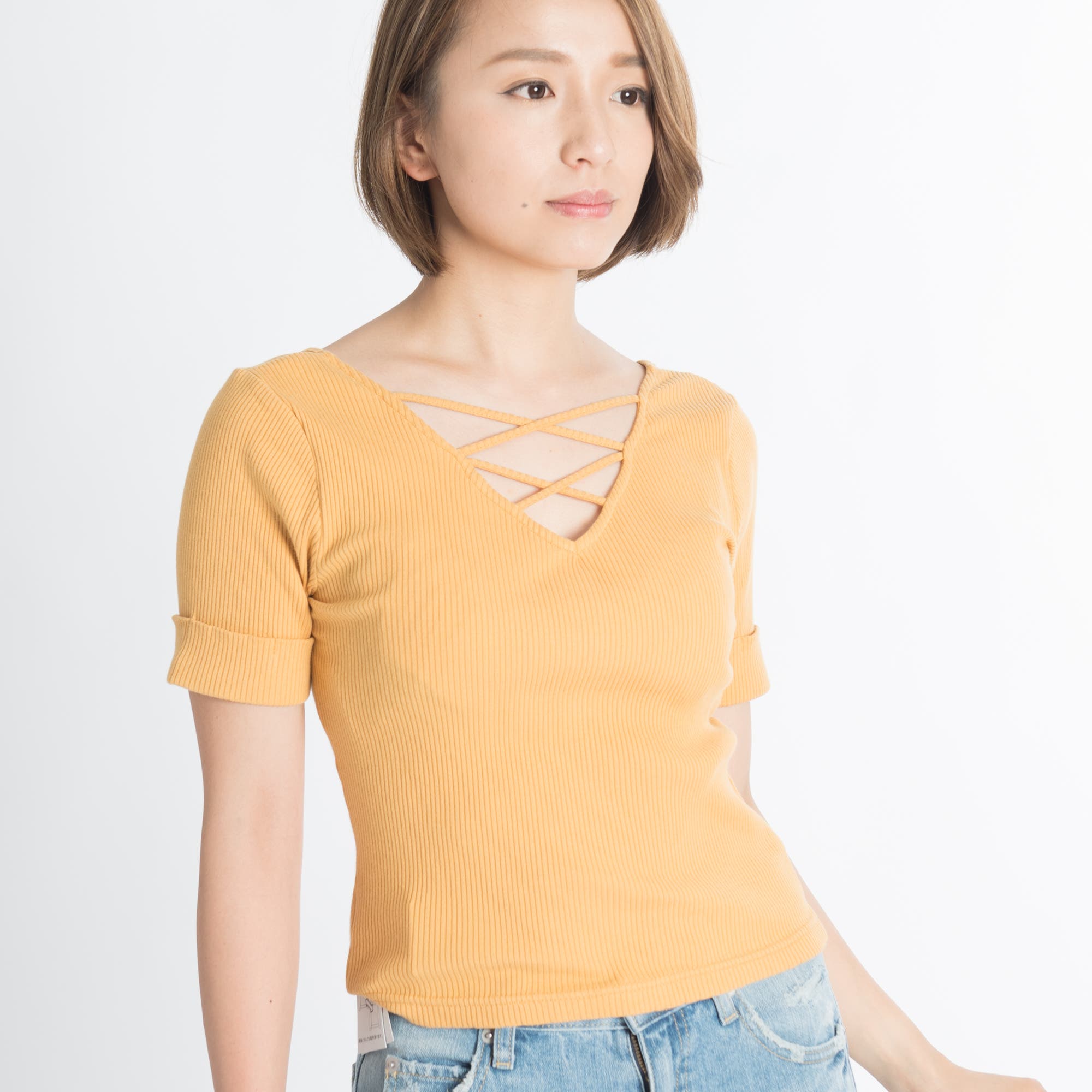 2WAYレースアップリブピチTシャツ JS17SM04-L001[品番