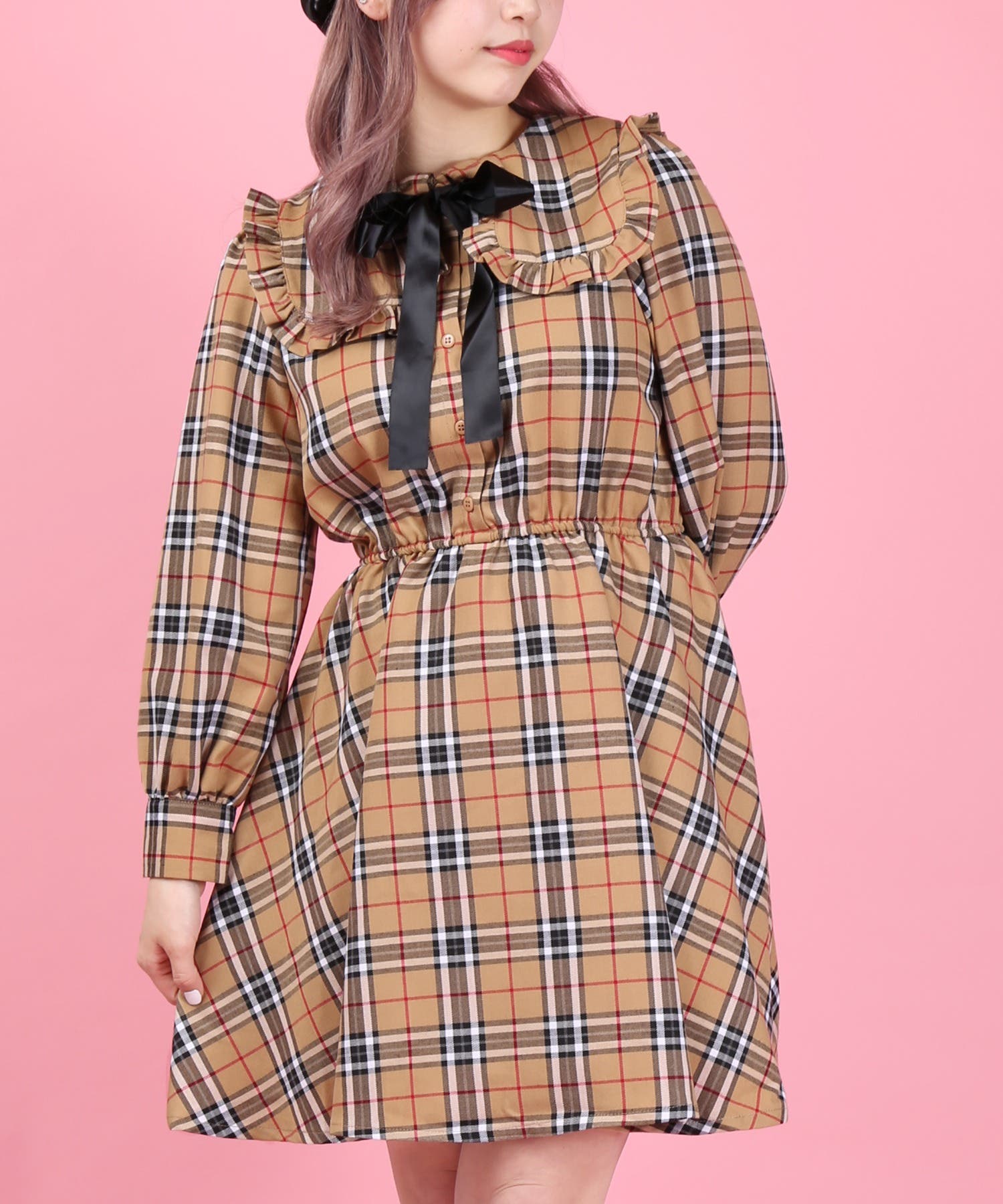 センターフリルワンピース FRAY I.D｜コットンサテンフリルワンピース