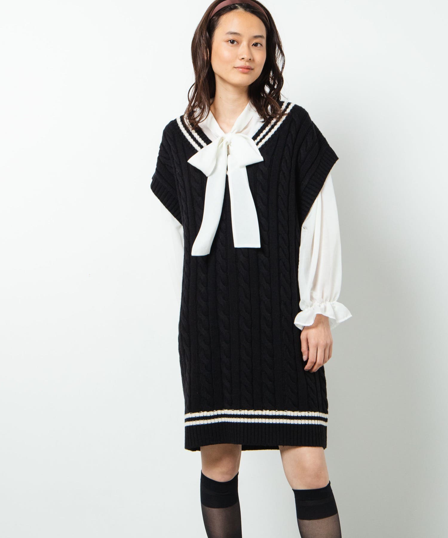 ollun ニットベストワンピース きりまる ollun knit vest set long one