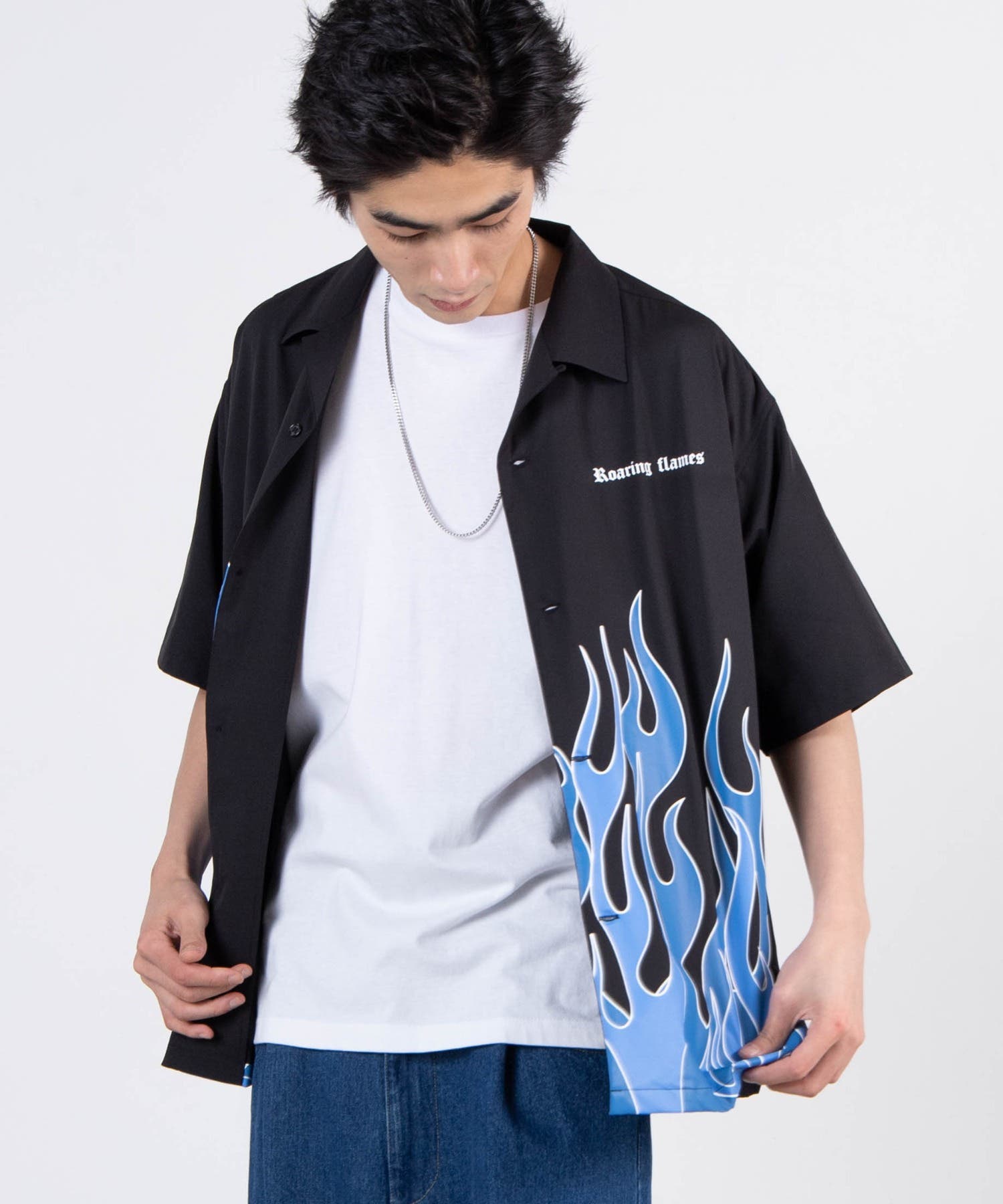 ファイヤーパターンBIGシャツ(5分袖)[品番：WG010080685]｜WEGO【MEN