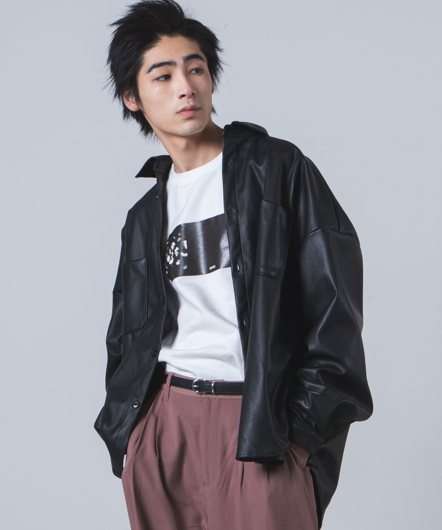 フェイクレザーBIGシャツ [品番：WG010078474]｜WEGO【MEN】（ウィゴー