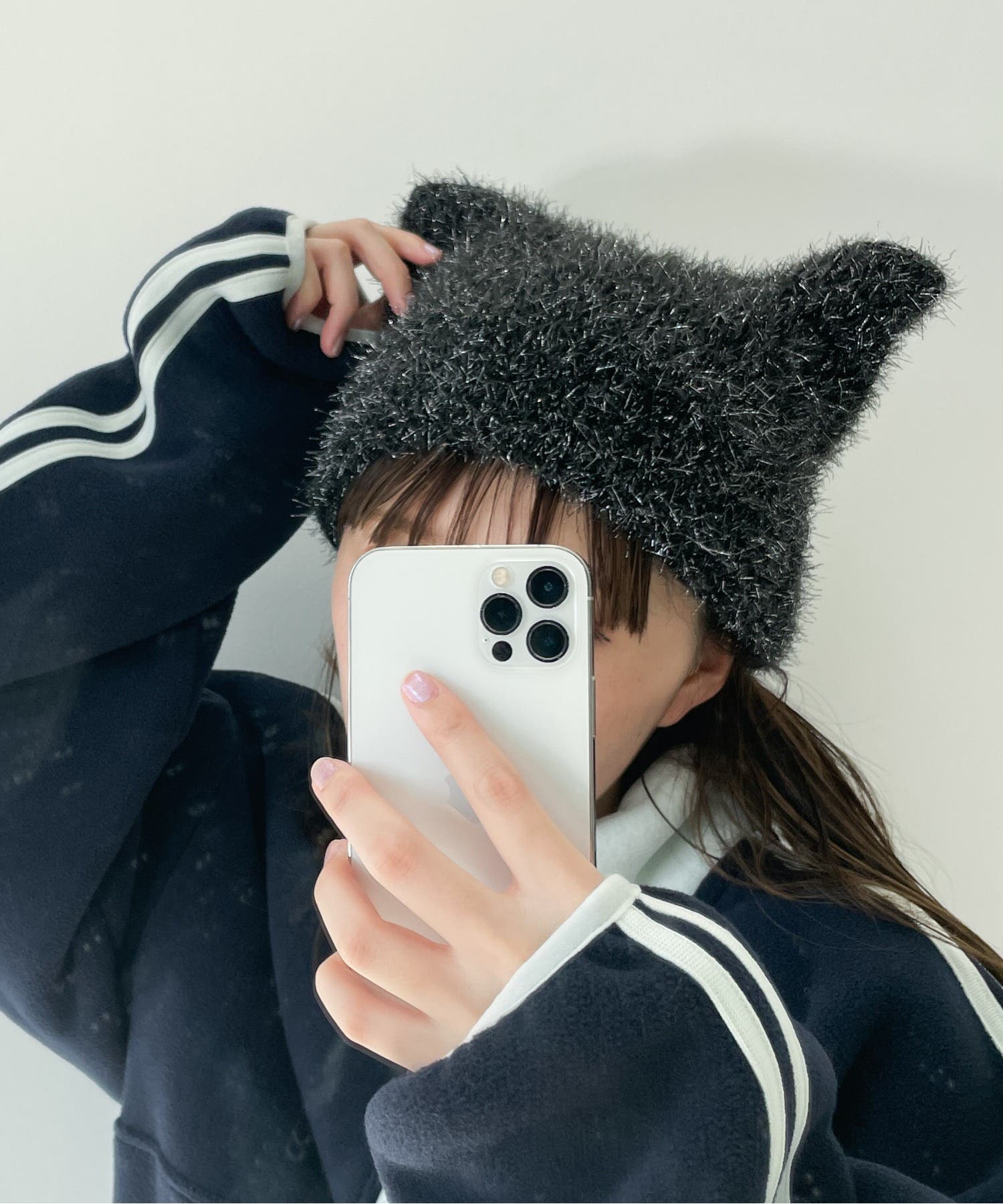 MLB Korea 猫耳 ミャオン ビーニー 紐付き 韓国限定 ホワイト 再入荷☆MLB Korea 猫耳 ミヤオン ビーニー 紐付き 韓国限定 白 MLB