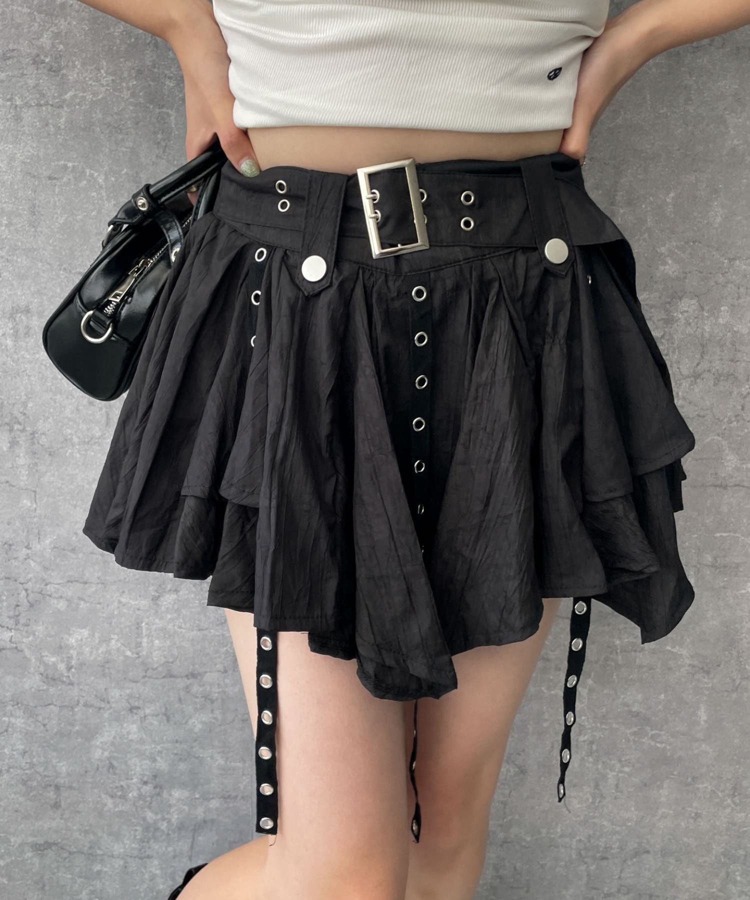 CHANEL 黒 フリル付きスカート サイドチュールフリル インパン付 プリーツミニスカート[品番