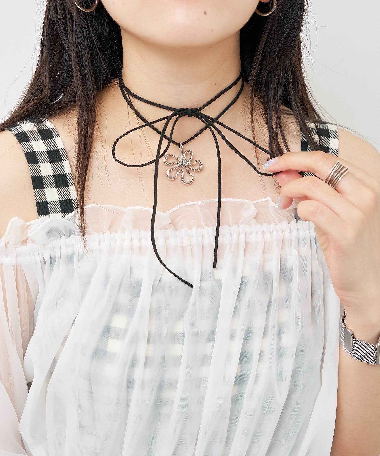 2way ネックレス　チョーカー　ブローチ　【N99】 花　フラワー　黒 2way ネックレス チョーカー ブローチ 【N99】 花 フラワー 黒