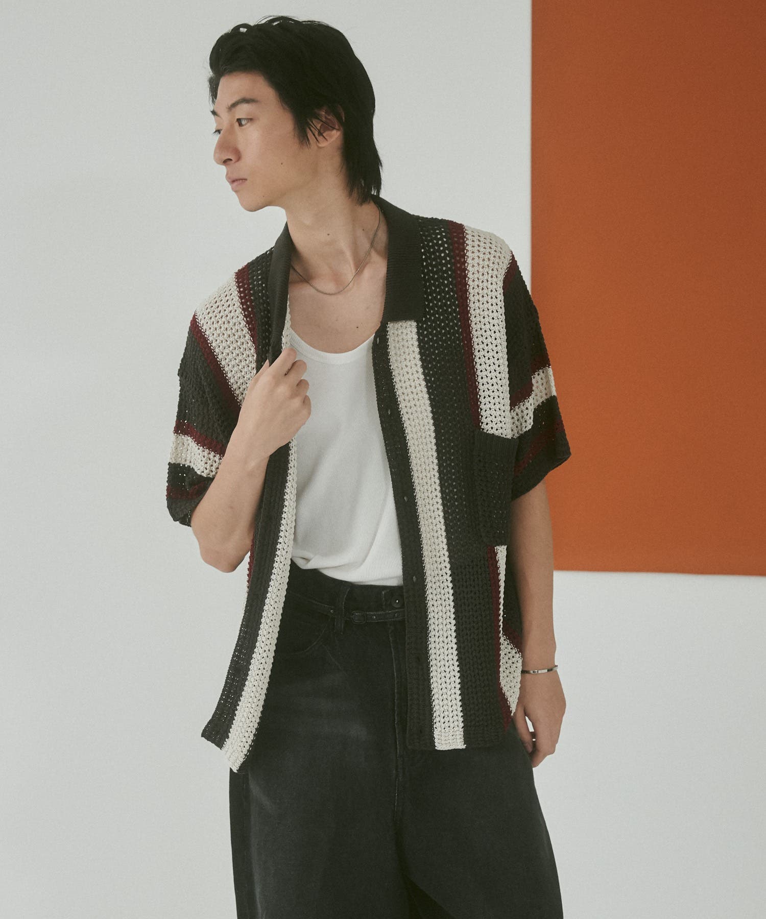 メッシュストライプニットカーディガン(SS)[品番：WG010091166]｜WEGO