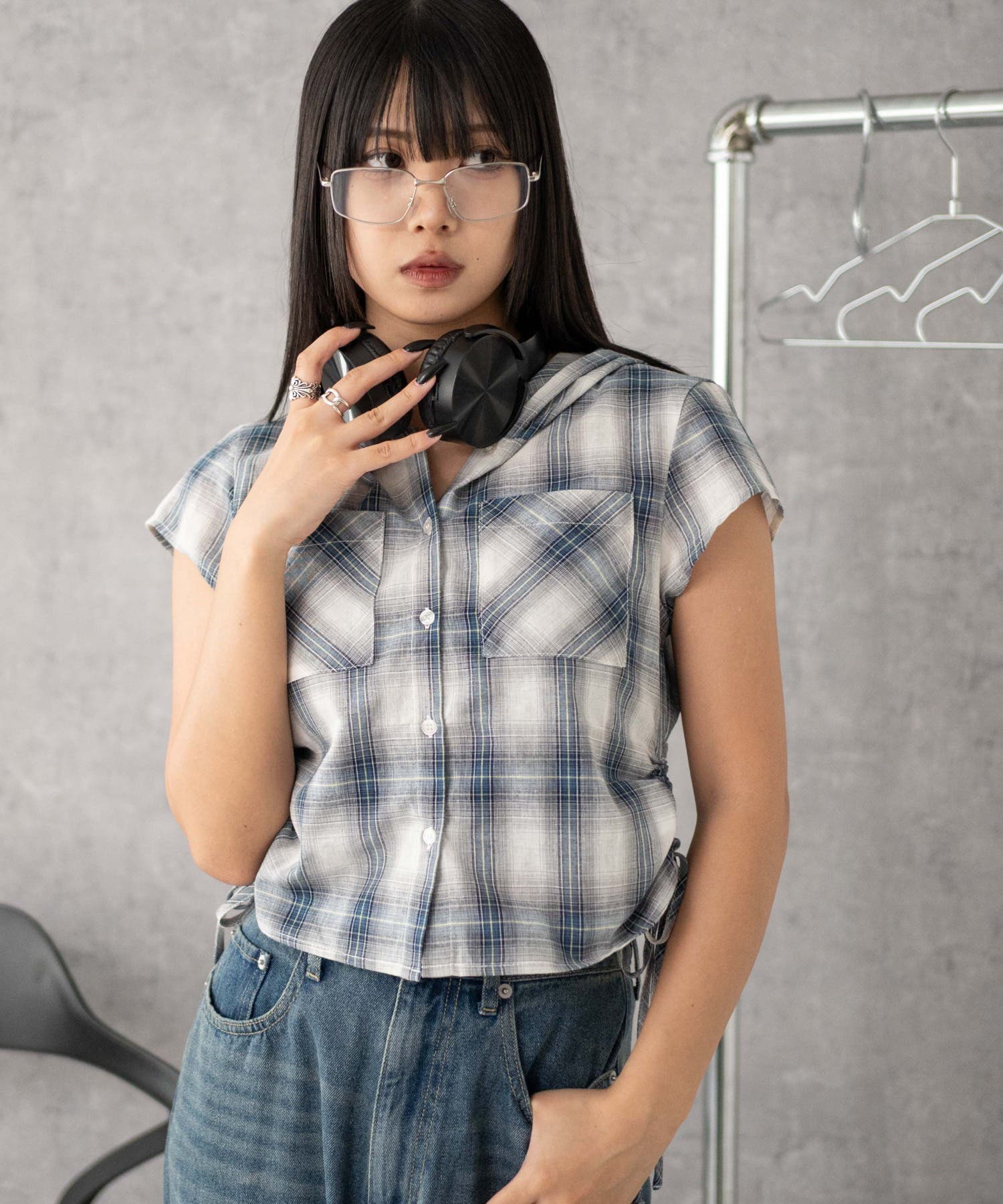 フードチェックコンパクトシャツ[品番：WG010095153]｜WEGO【WOMEN