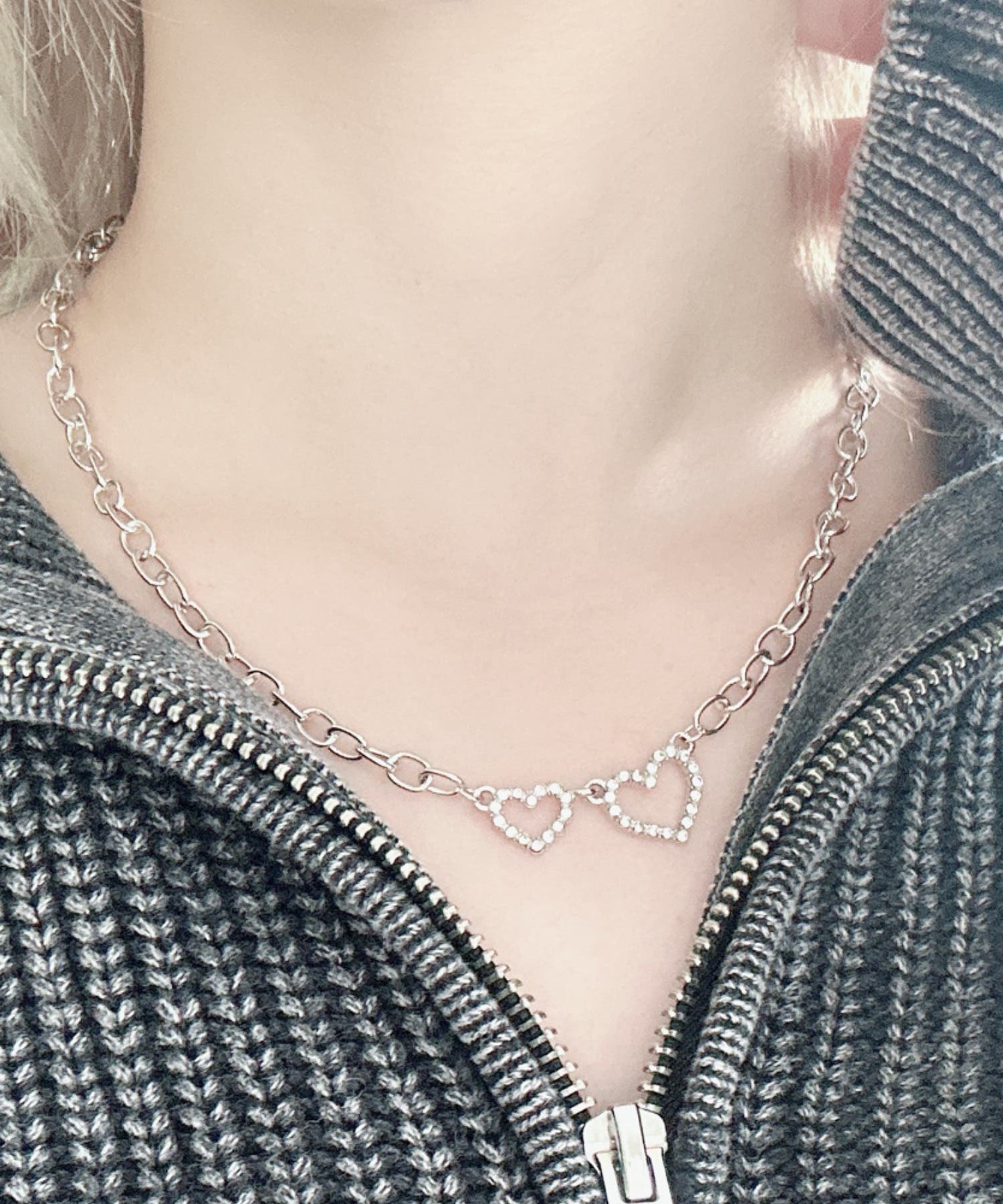 Glitter ラインストーンネックレス 専用ポーチ付き Lラインストーンダブルモチーフネックレス[品番：WG010096971]｜WEGO