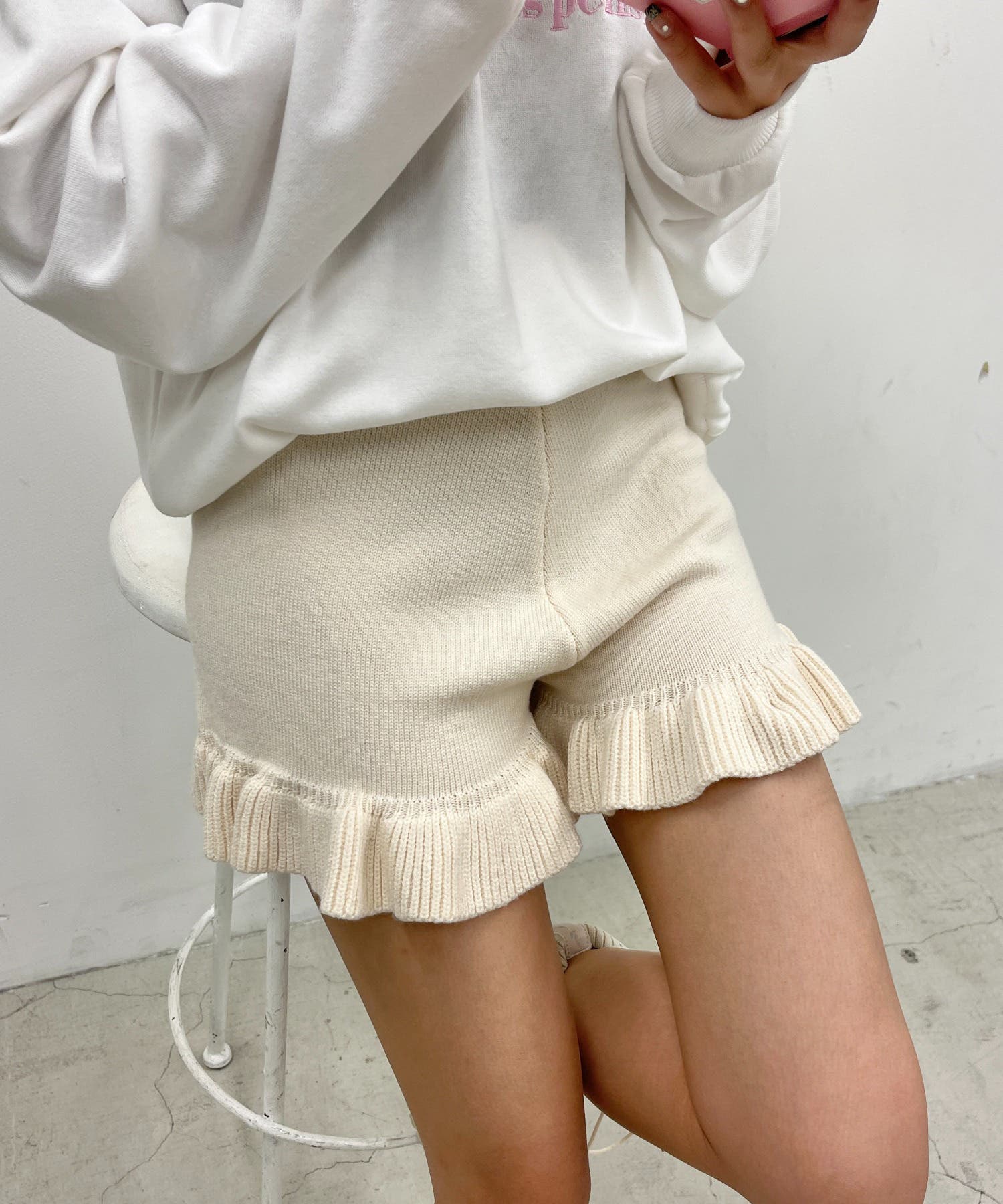【国内買付/発送】クロシェニット製フリルミニ ショートパンツ cabjb11606.jpg