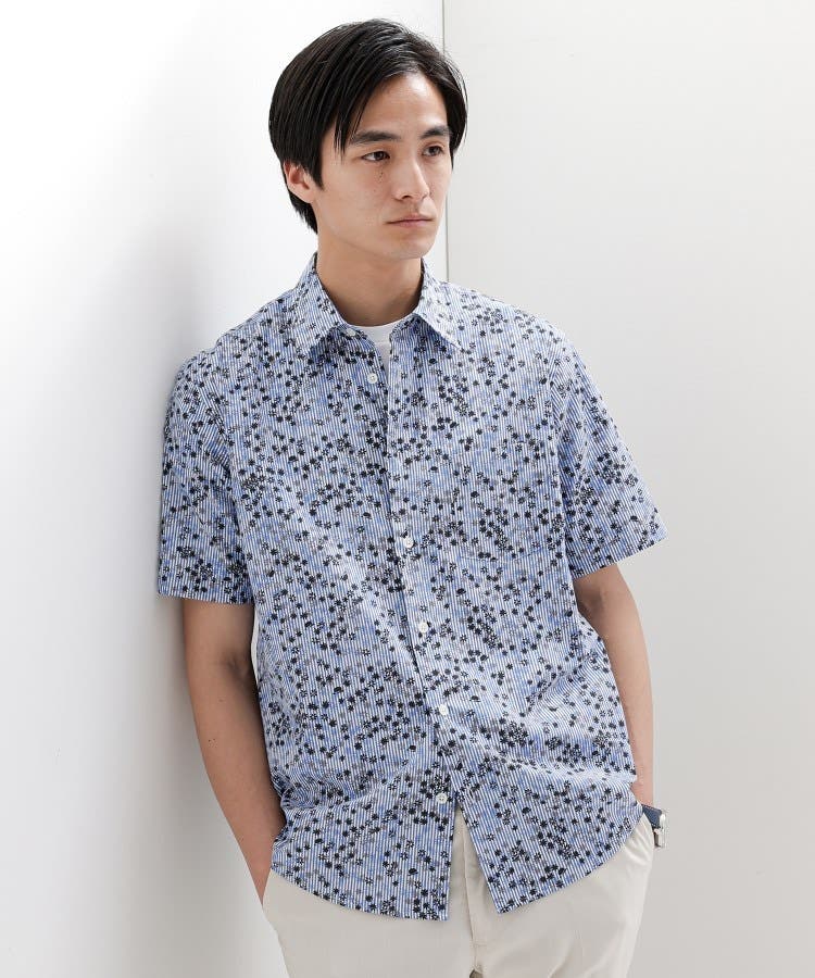 ストライプ小花プリント 半袖シャツ[品番：WRDW0228828]｜TAKEO