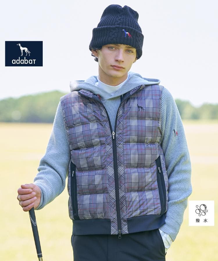 新レーベル ADABAT NAVY】撥水グレンチェック中綿ベスト[品番