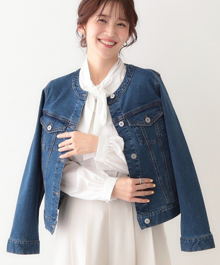 S-LL】大人のための ノーカラーデニムジャケット[品番