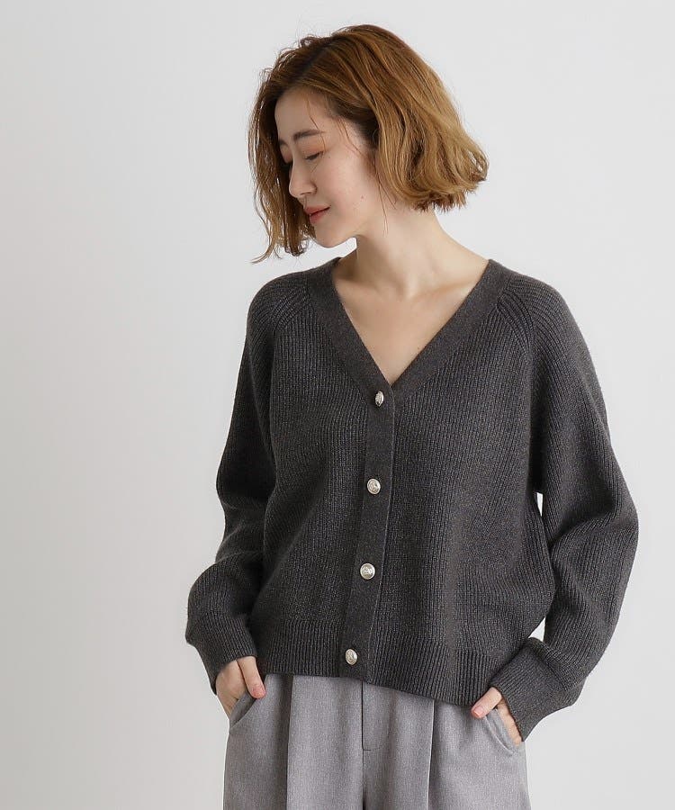 極美品 フレームワーク ライン畦ニットカーディガン ナチュラル 金ボタン F 極美品 フレームワーク ライン畦ニットカーディガン ナチュラル 金