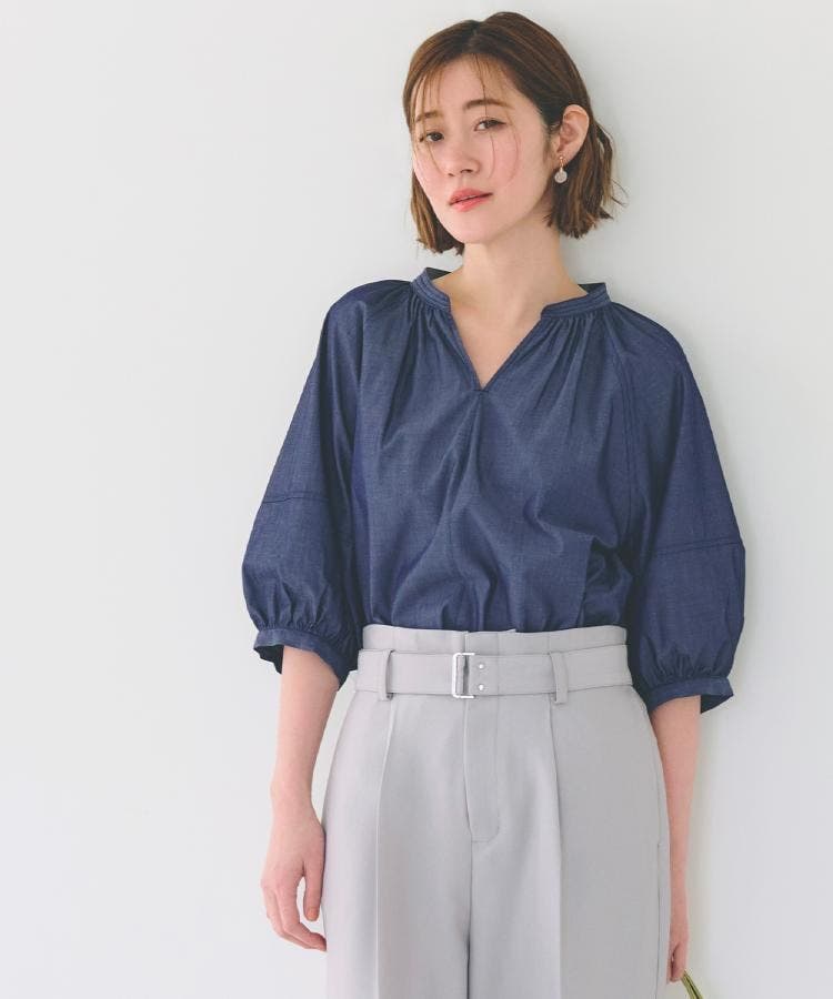 夏に嬉しい機能付き】ランタンスリーブシャツブラウス[品番