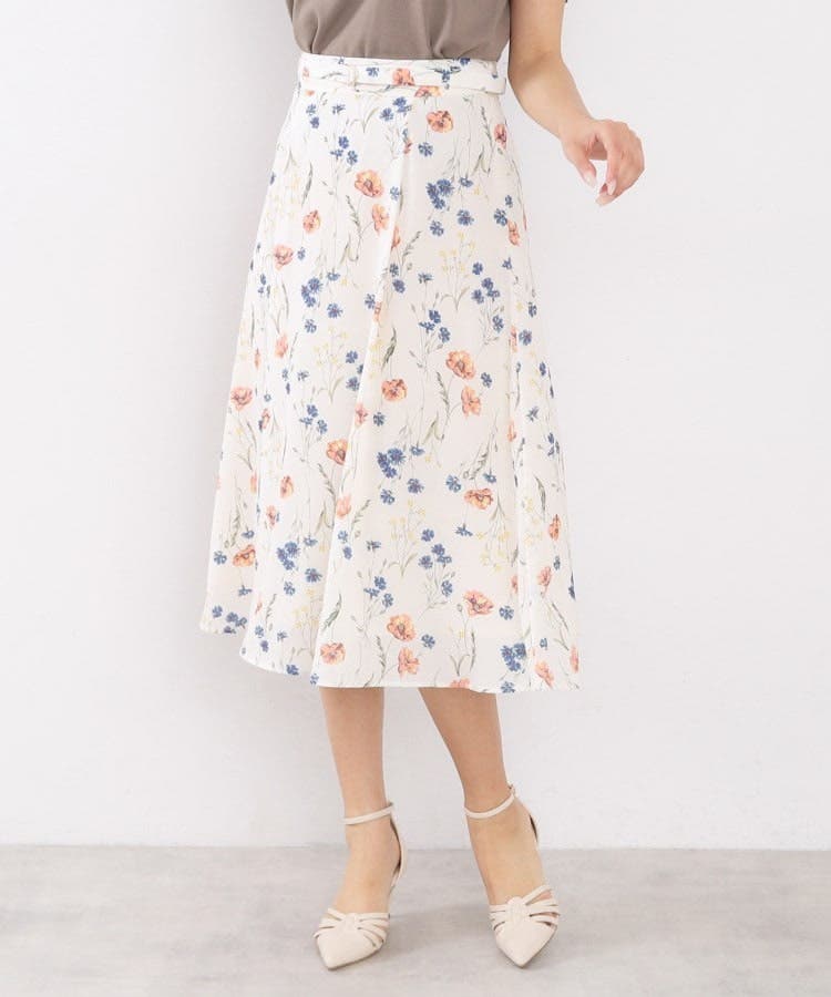 フレアスカート 総柄 グラフィック ミディ丈 Aライン お洒落 marai スカート ロング フレア レディース ボトムス 春 夏 花柄