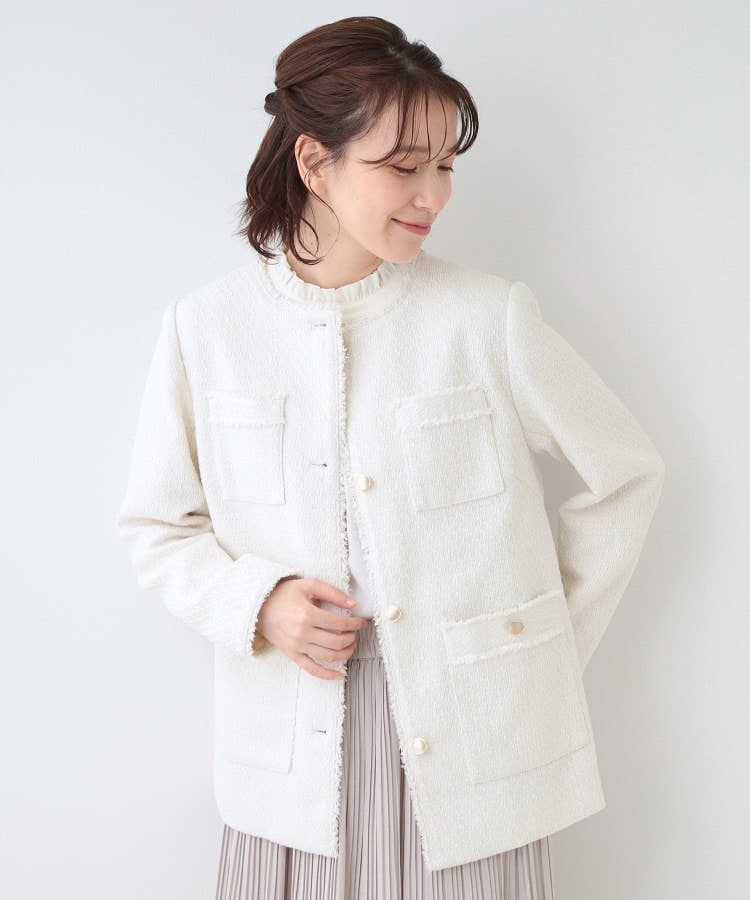 S-3L/セレモニーからデイリーまで】フリンジツイードジャケット[品番  
