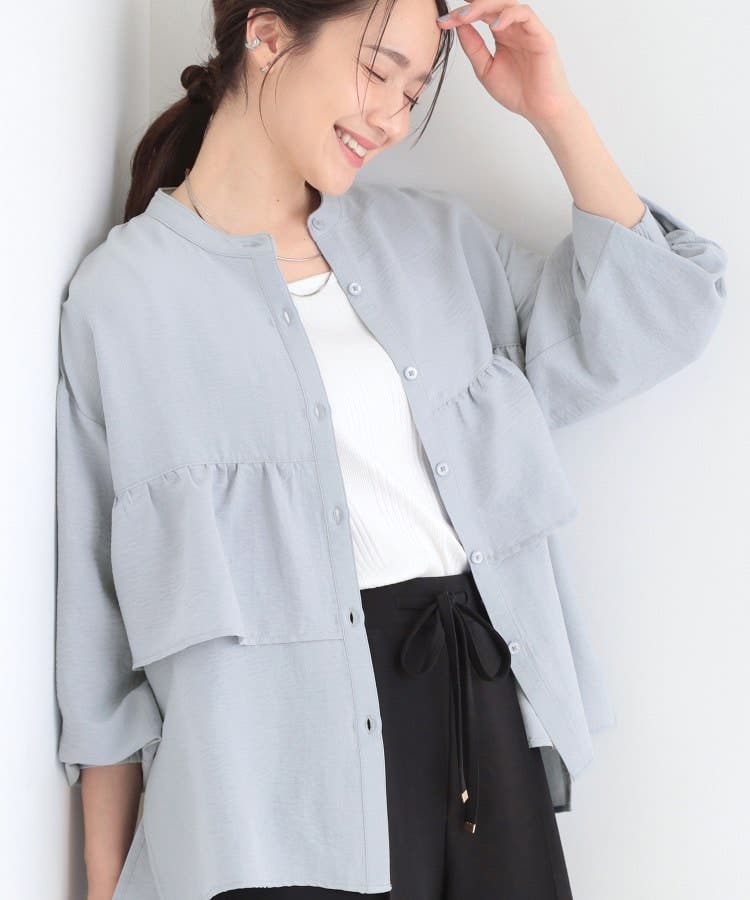 S-LL】程よい甘さが魅力 ギャザー切り替えフリルシャツ[品番
