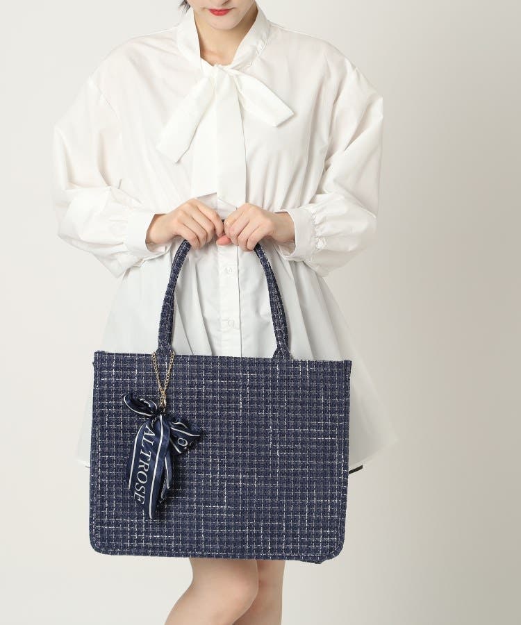 リボン付きツイードトートバッグ[品番：WRDW0179346]｜ESPERANZA