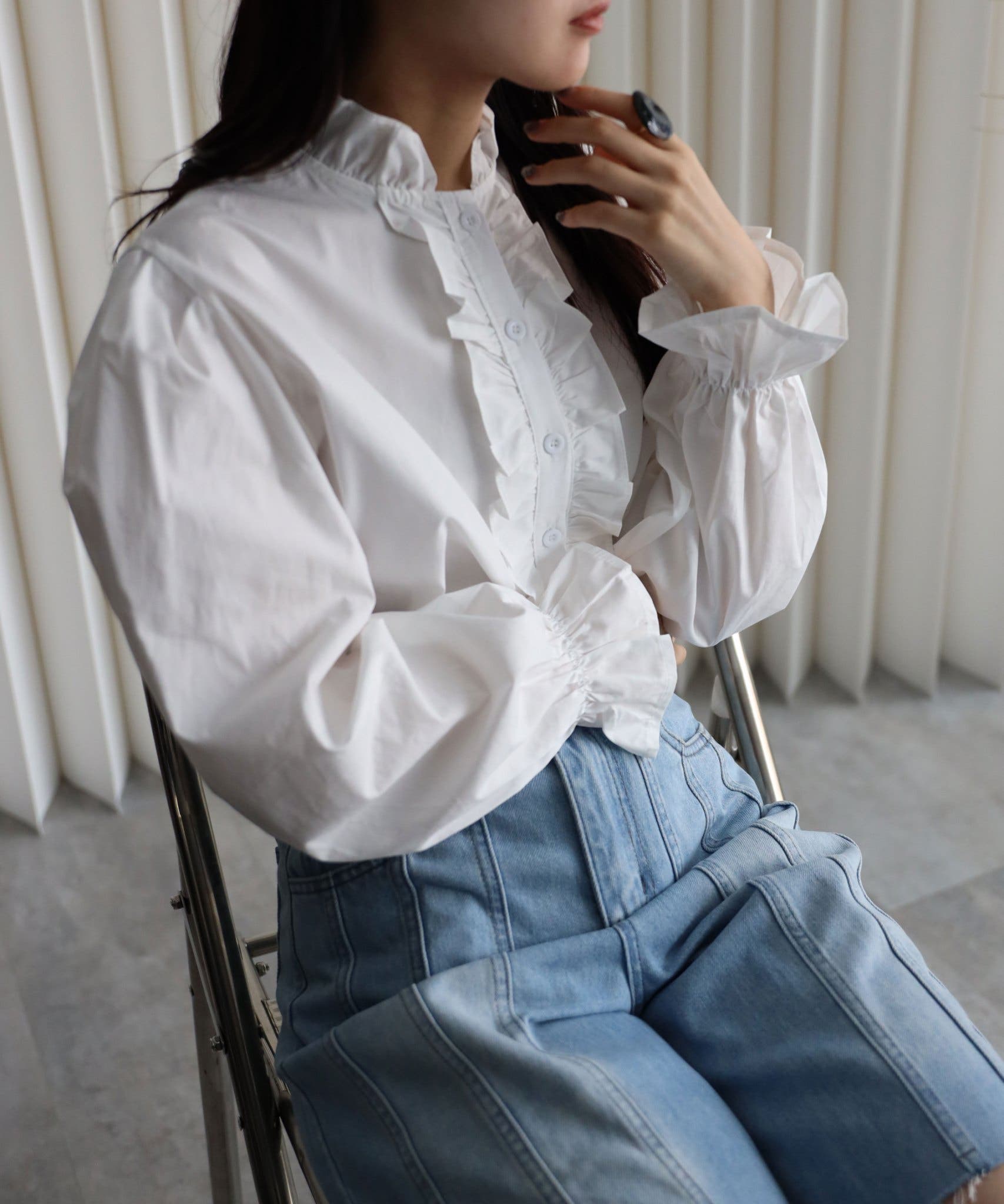 フリルスタンドネックブラウス Canaria Style】フリルスタンドネックブラウス | TOPS | 元町ゼラール