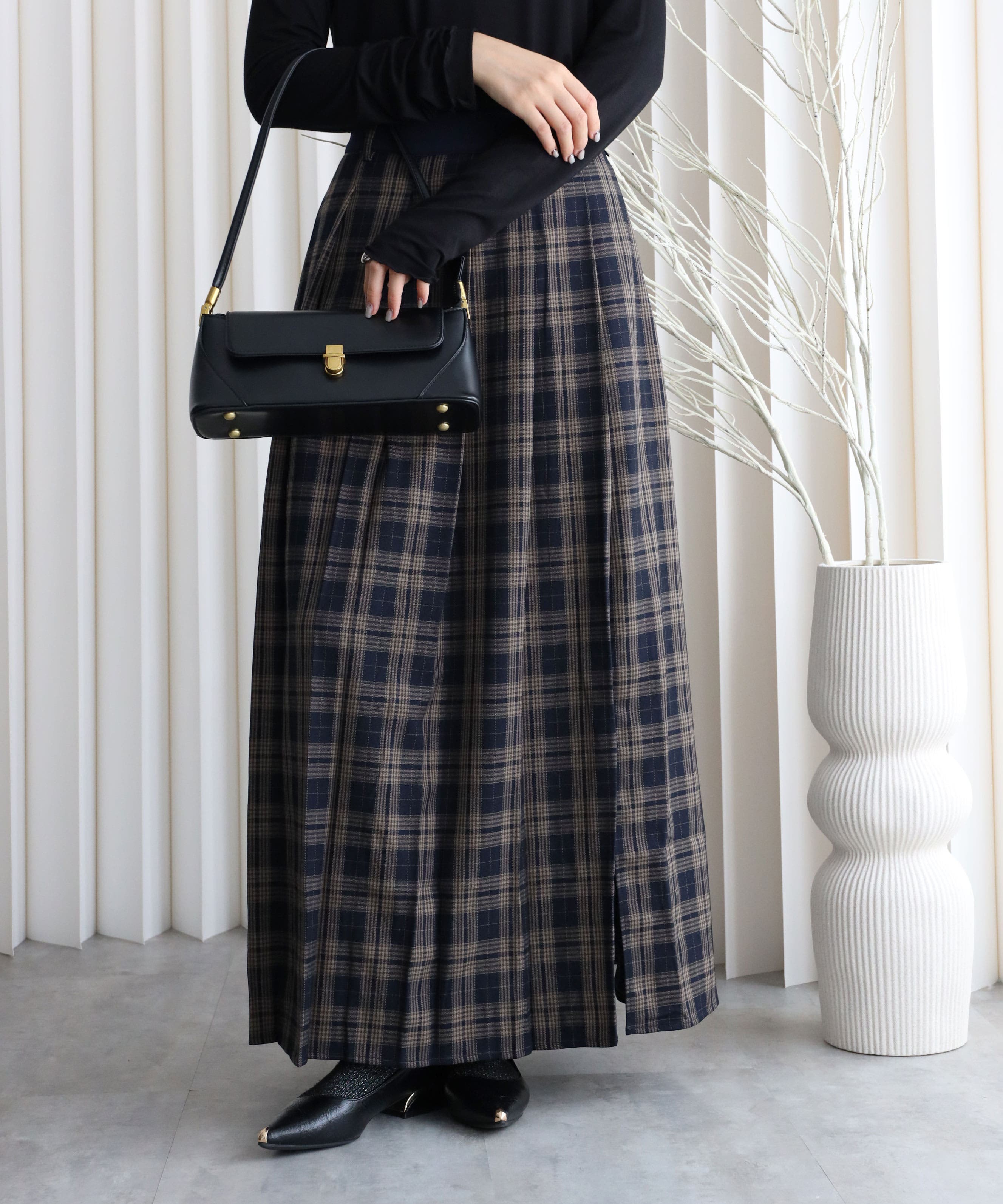 チェック配色プリーツスカート】セットアップ可能[品番：NKTW0000019