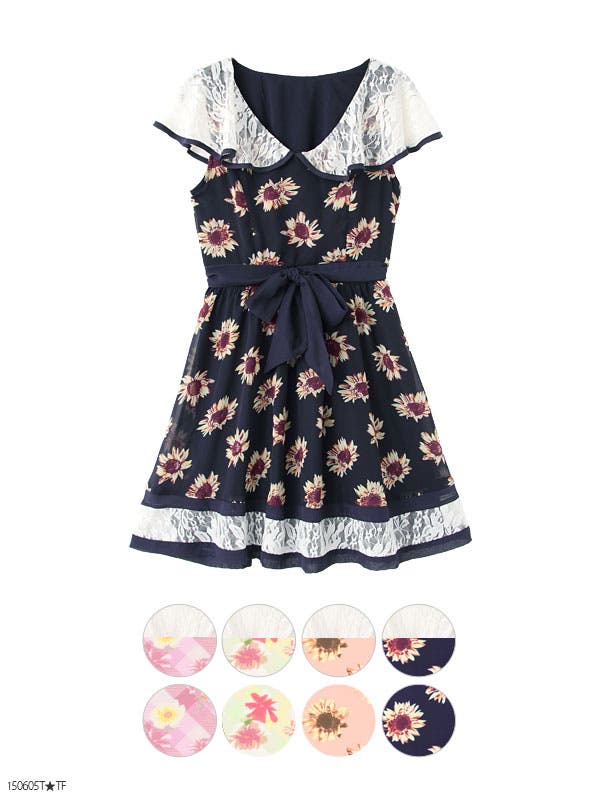 【爆売りセール開催中！】 襟付き花柄ワンピース FRANI PAOLA アイボリー 切替え 40 ブラック ワンピース