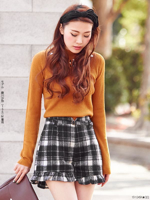 N細ベルトセット♪チェック柄ハイウエストフリルショートパンツ MR GL